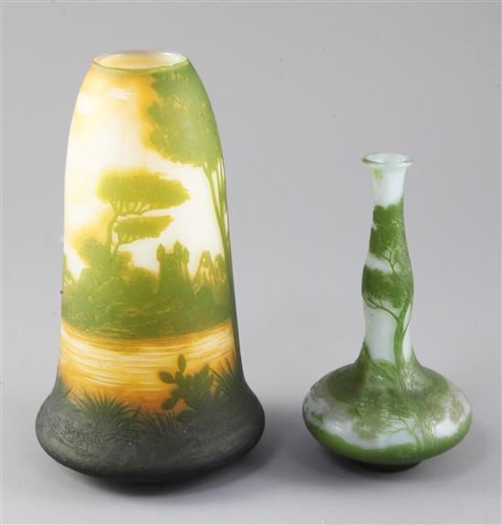 Two DeVez cameo glass landscape vases, early 20th century, 20 and 15.5cm